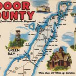 A colorful postcard showing a map of Door County and promoting tourist activities in the region
