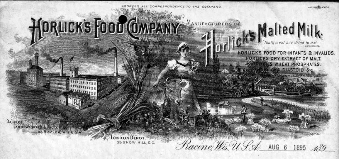 Official letterhead of what was then known as the Horlick’s Food Company, 1895.