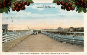 A c. 1920 postcard with cherry illustrations and the Cherryland nickname. Photograph courtesy of the Wisconsin Historical Society. Image ID: 38328.