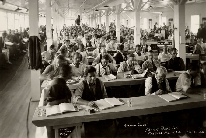 Buyers fathered for the second annual Fromm fur auction in Hamburg, Wisconsin, September 1936. Photograph courtesy of the Marathon County Historical Society.
