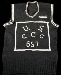 Civilian Conservation Corps commemorative sweater knit by Rose Mary Drab, c. 1933. Image courtesy of the Langlade County Historical Society.