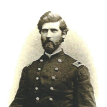A black and white portrait of Dr. James T. Reeve in the uniform of a Civil War surgeon.