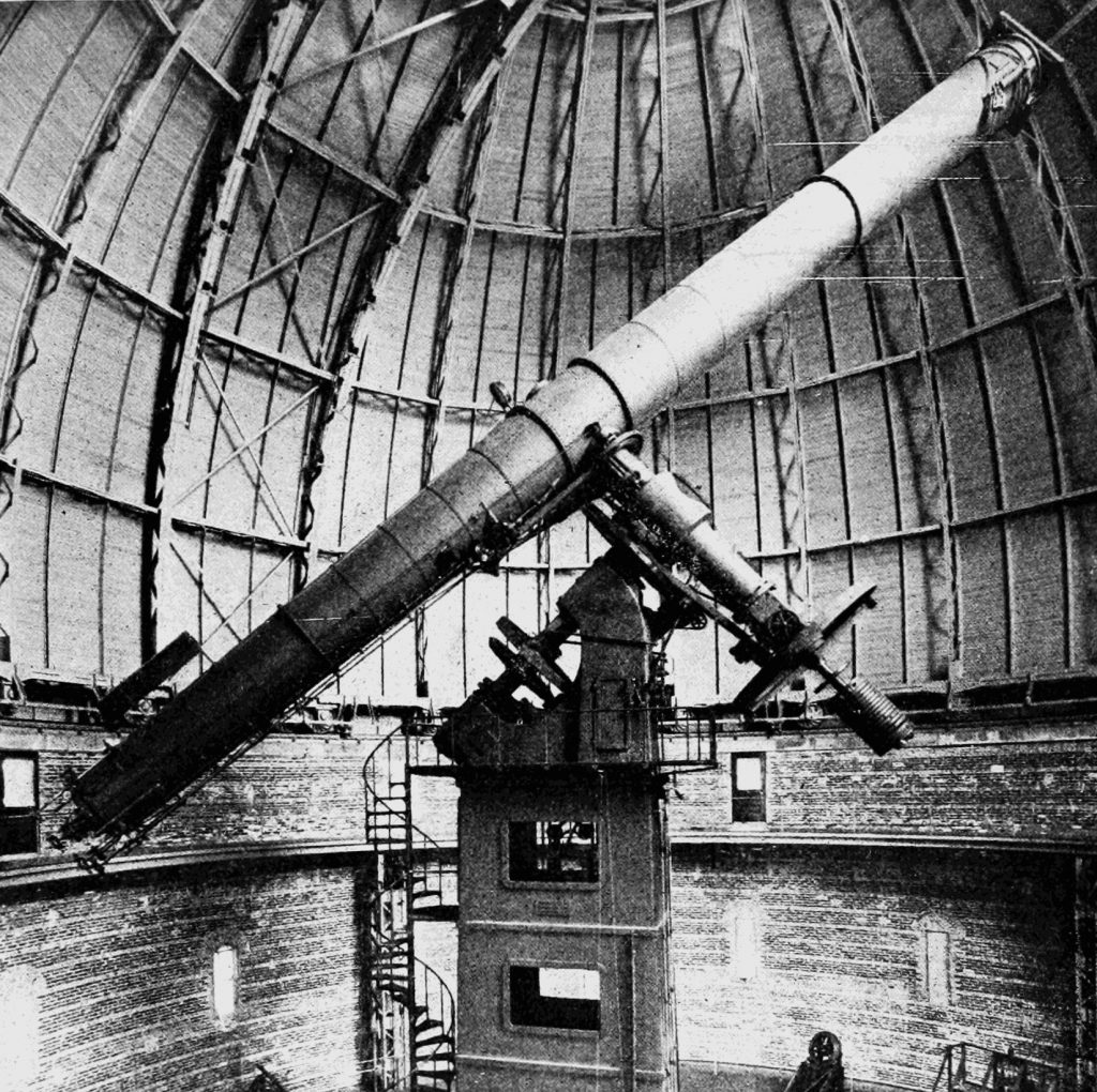 black and white image of the Yerkes telescope and the half dome housing it