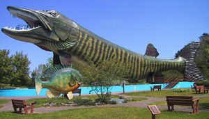 A picture of a building in the shape of a gigantic fish