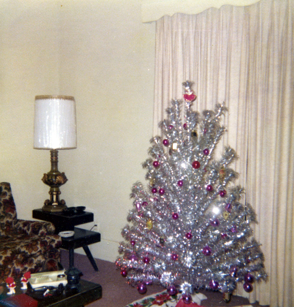 photograph of a silver aluminum tree from the 1950s