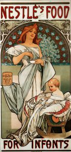 An advertisement for Nestle infant formula showing a mother and her child enjoying malted milk together