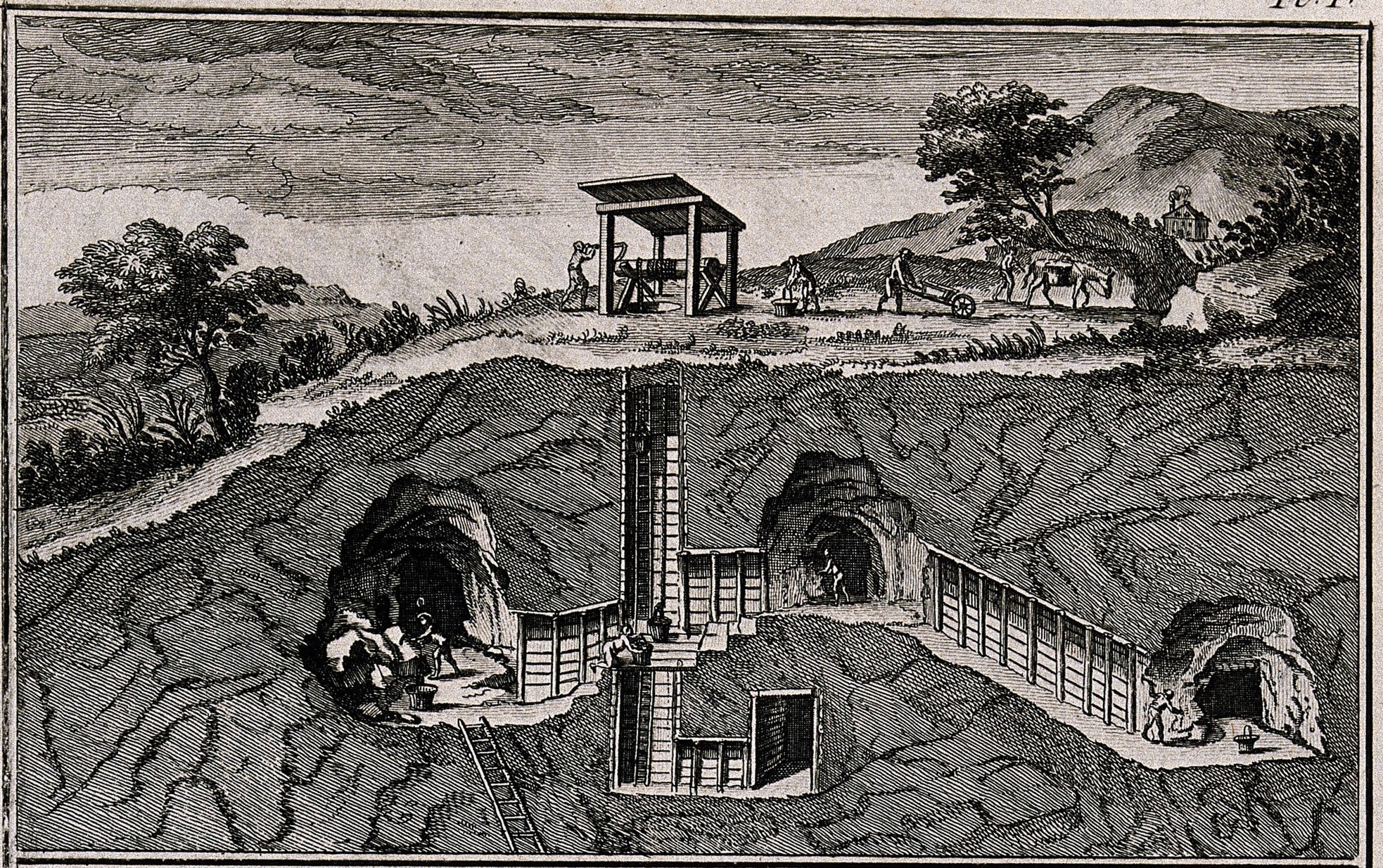 an image showing miners digging underground