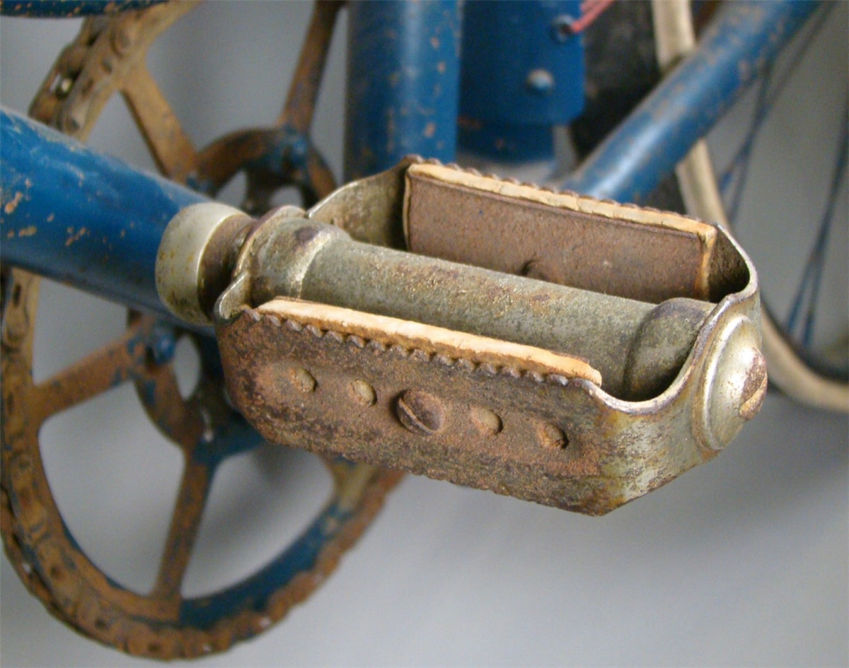 a close-up view of a safety bicycle's pedal