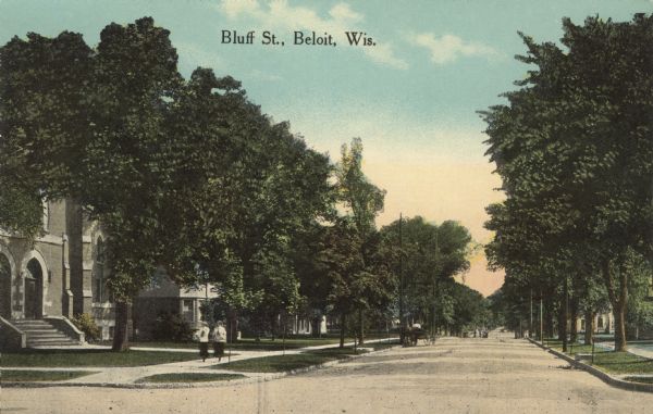 Postcard depicting residential part of Bluff Street 