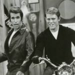 Publicity photo of Fonzie (Henry Winkler) and Richie (Ron Howard) from Happy Days.