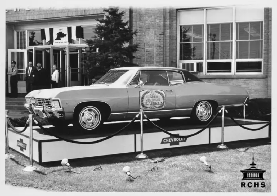 The 100,000,000th vehicle, photographed in 1967. Photograph from the Rock County Historical Society.