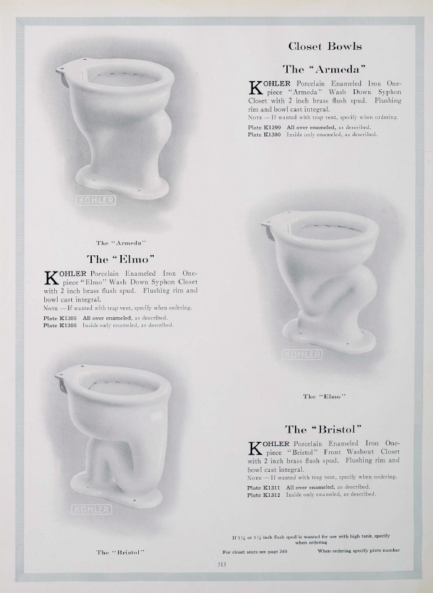 Catalog page showing three models of toilet bowls.