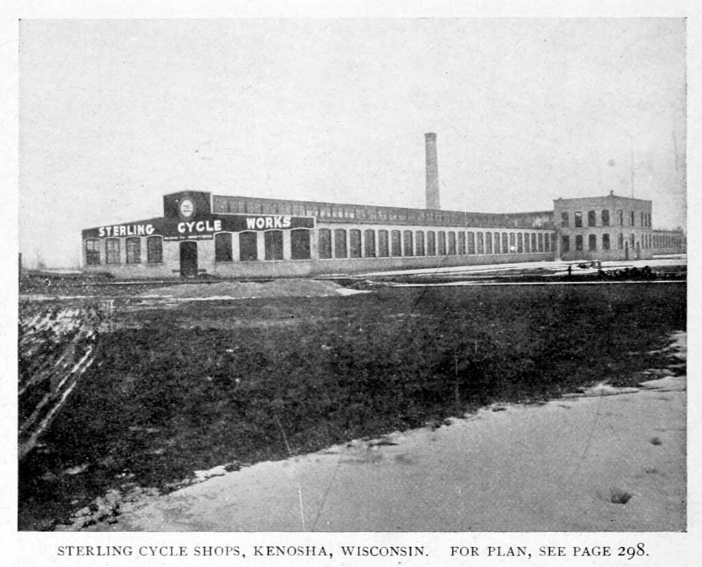 A photograph of the Sterling Cycle Works factory.