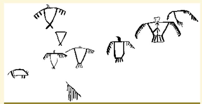 Illustrations of thunderbird petroglyphs