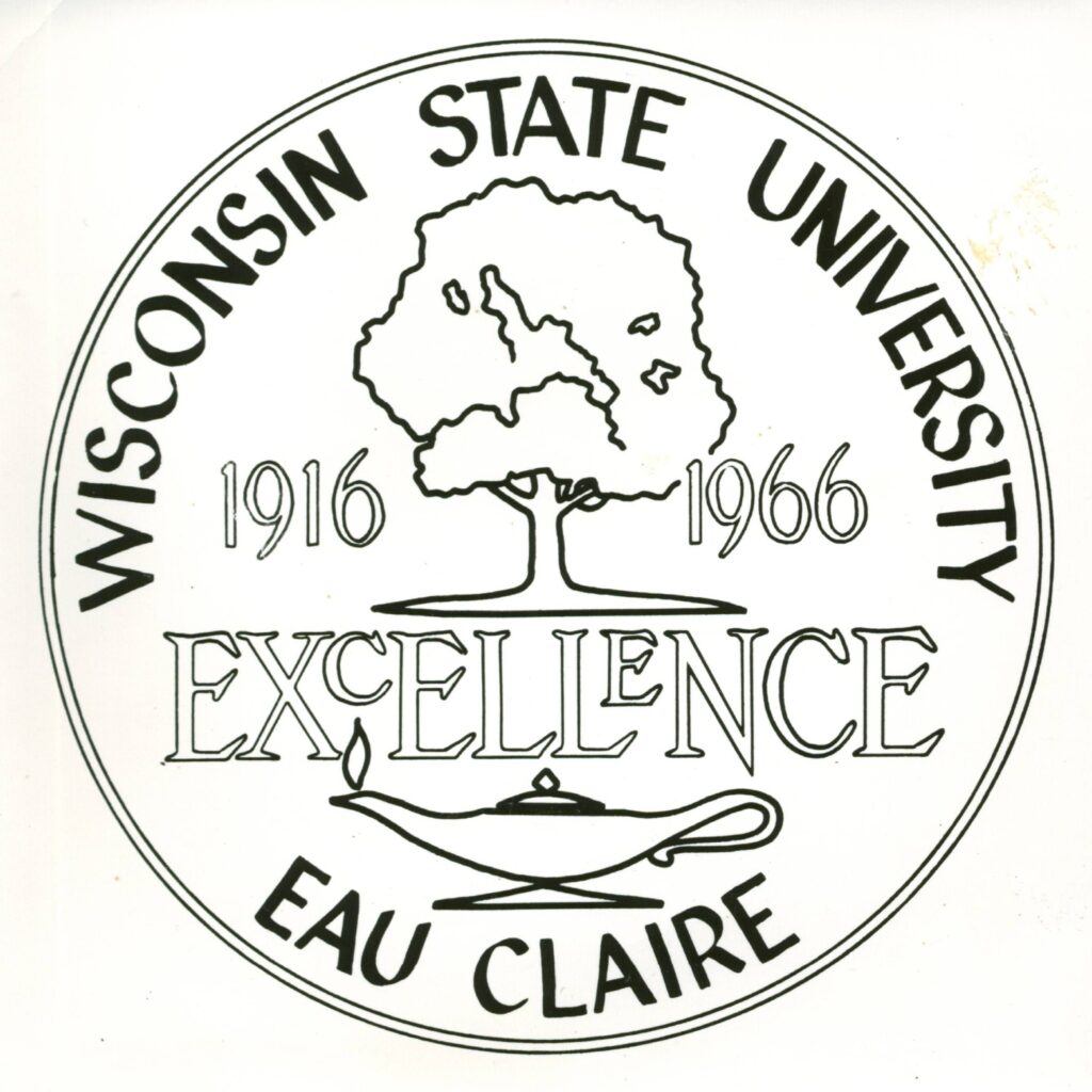 The 1966 design for the seal of the Wisconsin State University at Eau Claire.