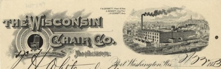 Letterhead for the Wisconsin Chair Company of Port Washington, Wisconsin, including a small image of the company's factory.