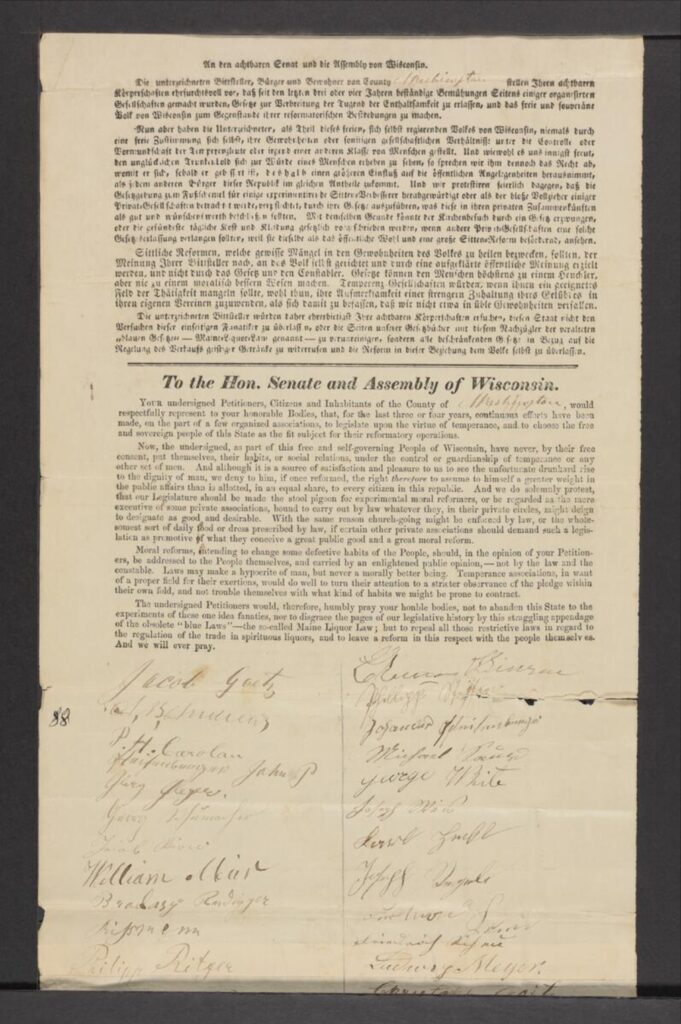 A written document, the top portion is in German Gothic script and it's translated into English below.