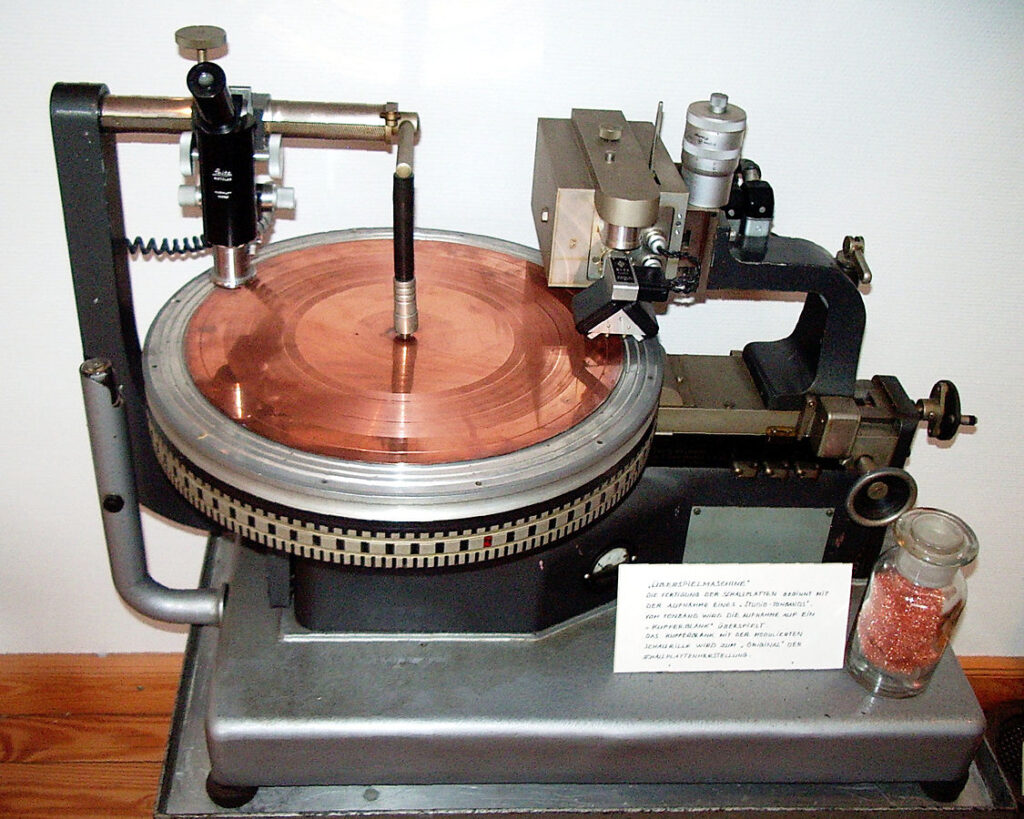 An early disc cutting machine.