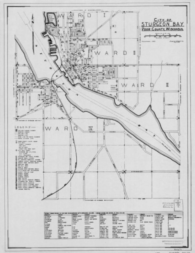 Map of Sturgeon Bay, showing its orientation to the Sturgeon Bay Canal.