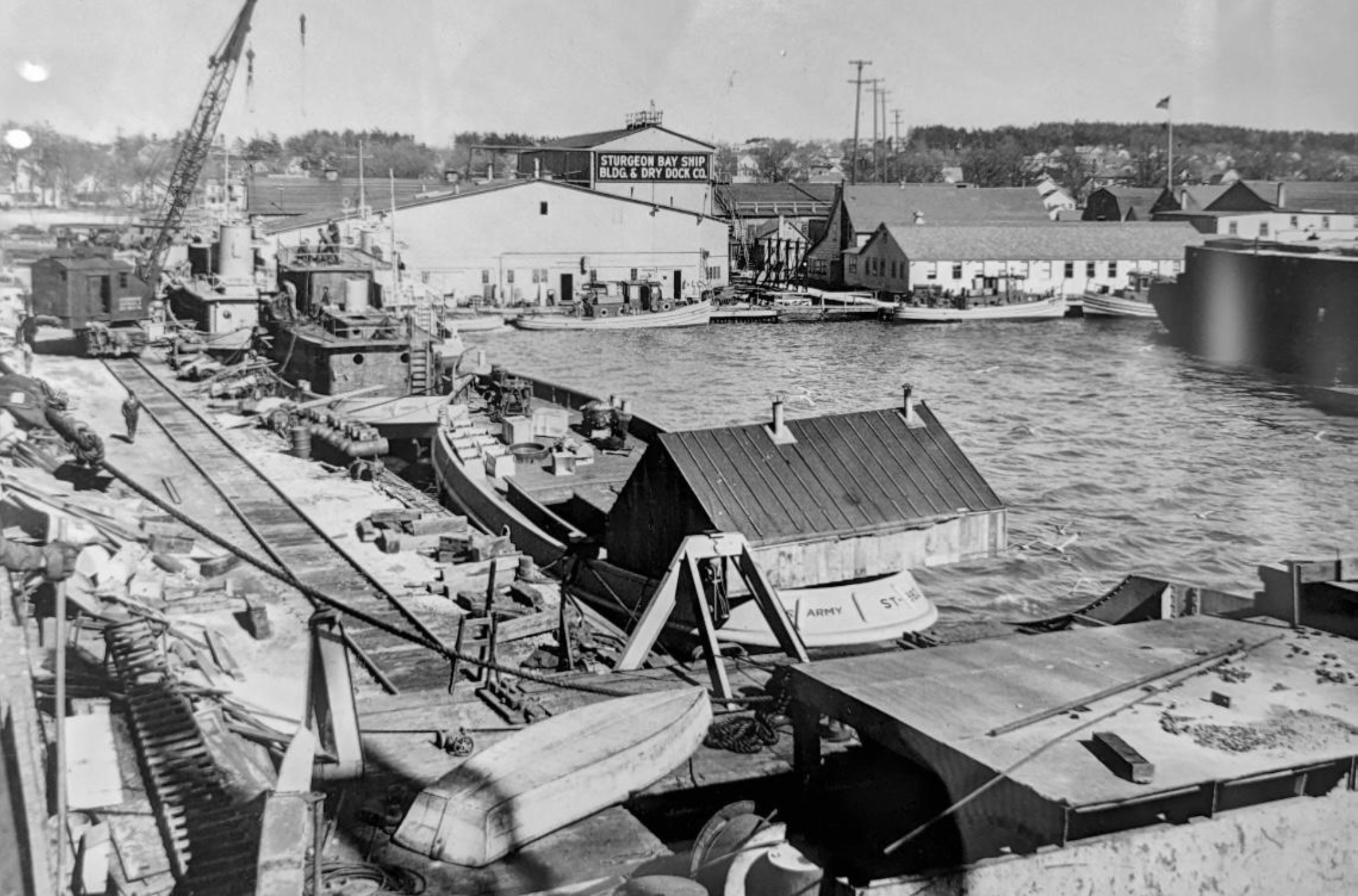 Historic photo of the shipbuilding company port.