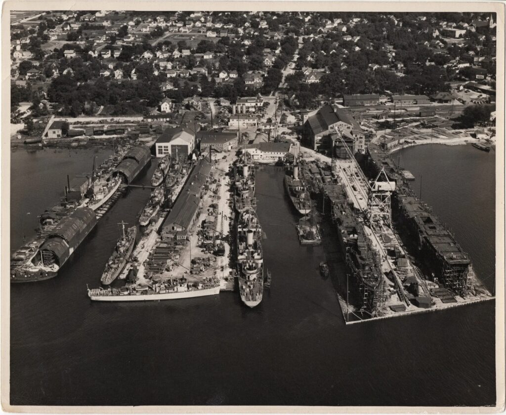 Aerial photograph of the shipyards at Sturgeon Bay.