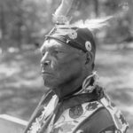 Quarter-length photo portrait of Potawatomi Chief Simon Onanguisse Kahquados.