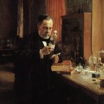 Portrait of Louis Pasteur at work in his laboratory