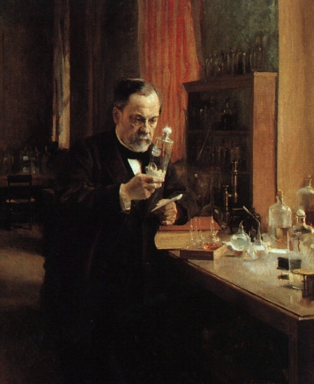 Portrait of Louis Pasteur at work in his laboratory