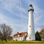 Photograph of the Wind Point Lighthouse and keepers house.