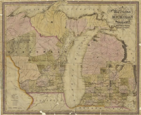 An 1839 map of Michigan and the Wisconsin Territory.