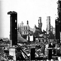 After the great Chicago fire of 1871, corner of Dearborn and Monroe Streets.