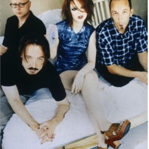 Garbage band members (pictured left to right) Steve Marker, Butch Vig, Shirley Manson, and Duke Erikson. Courtesy of the Wisconsin Historical Society, image ID 93605.