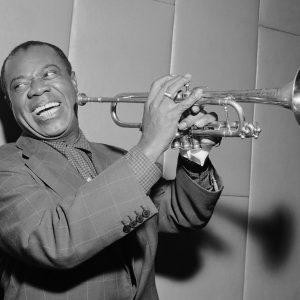 Portrait of Louis Armstrong with his Trumpet.